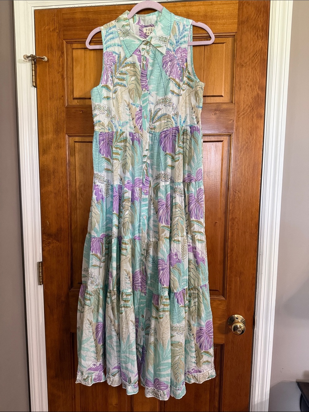 POL Sleeveless Floral Tiered Maxi Dress - Mint & Lavender